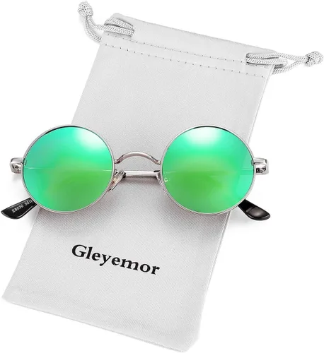 Vista 13 de Gleyemor Gafas de sol redondas polarizadas para hombres y mujeres, lentes 01 Oro/Rojo Claro