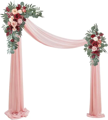 Vista 9 de [Usado] Kit de flores artificiales para arco de boda (paquete de 3), 2 piezas de decoración de arco de flores artificiales, 1 cortina transparente