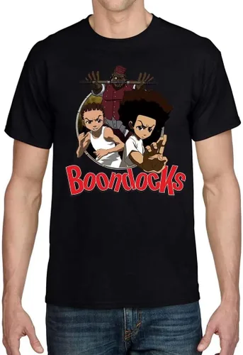 Vista 2 de The Boondocks Camiseta casual de manga corta con personajes de dibujos animados, color negro, camisetas unisex