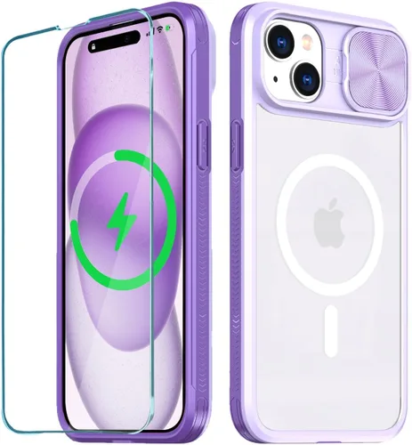 Vista 16 de Funda MagSafe transparente de titanio compatible con iPhone 15 Pro con cubierta deslizante para cámara, imanes fuertes, antiamarilleo, a prueba
