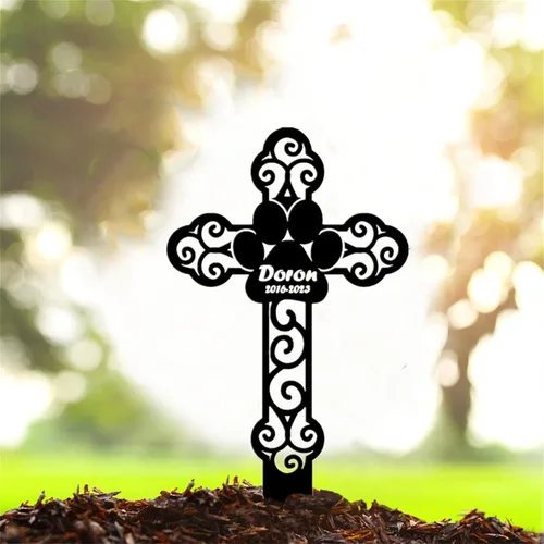 Vista 8 de Marcador de metal para tumbas para mascotas, nombre personalizado, estaca de jardín, perro, conmemorativo, alas de ángel, marcador de tumba, hueso