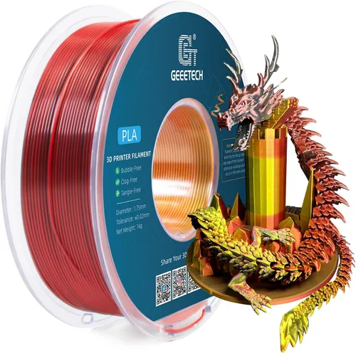 Vista 20 de Geeetech - Filamento PLA de 0.07 pulgadas, filamento de seda de bicolor, consumo dicromático de coextrusión brillante, 2.2 libras, 1 carrete