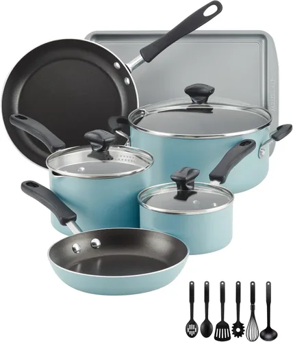 Vista 2 de Farberware Cookstart DiamondMax - Juego de utensilios de cocina, ollas y sartenes antiadherentes, aptos para lavavajillas, incluye bandeja