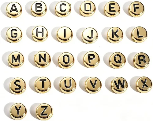 Vista 3 de Cuentas de letras, 1000 cuentas acrílicas del alfabeto, letras A-Z para hacer joyas (dorado)
