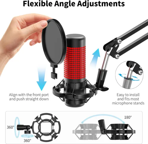 Vista 3 de Soporte de choque de micrófono con filtro pop, soporte universal para micrófono antivibración para micrófono de condensador de estudio de 42 ~ 1.811