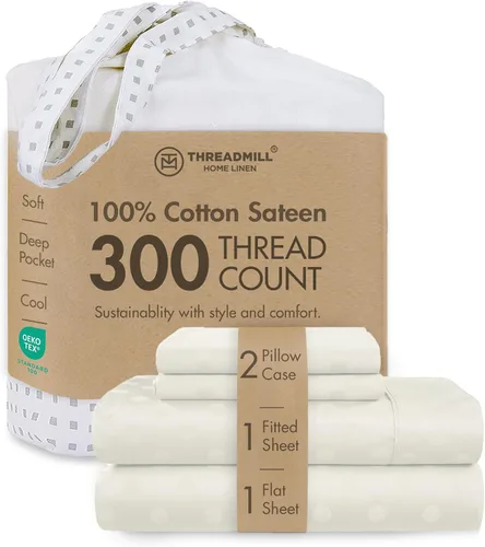 Vista 31 de Threadmill Juego de sábanas de algodón Twin Sábanas 100% algodón para cama tamaño Twin Juego de sábanas de satén jacquard damasco con bolsillo