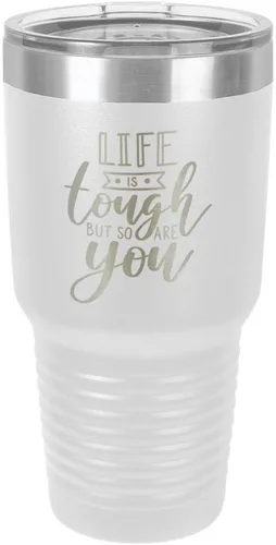 Vista 22 de Life is Tough but So are you - Vaso negro de 30 oz con paja y tapa superior deslizante Taza de viaje de acero inoxidable Compare con Yeti Rambler