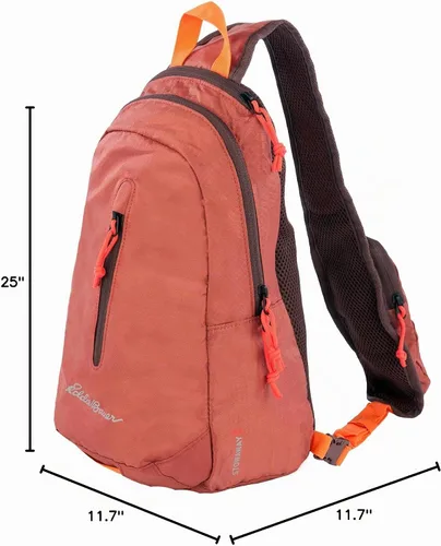 Vista 7 de Eddie Bauer Stowaway - Bolso bandolera plegable Viajes Exterior Ligero Compacto Nylon Ripstop, Granate-10L