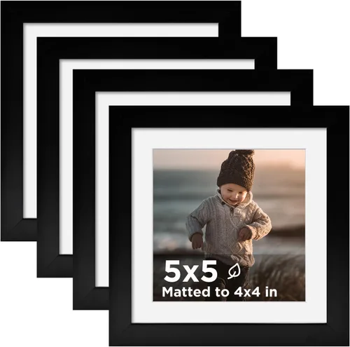 Vista 12 de KINLINK Juego de 4 portarretratos de 4 x 4, color negro, cuadrados de madera con plexiglás para 4 x 4 sin paspartú para mesa y pared