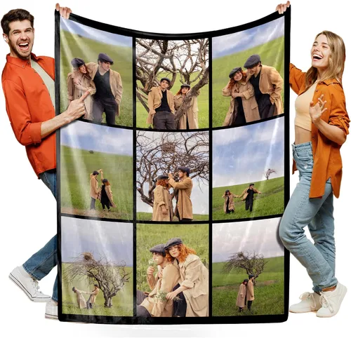 Vista 14 de Manta personalizada con foto, manta de collage personalizada con tu propia imagen, fabricada en Estados Unidos, regalo para ella, él, mujeres