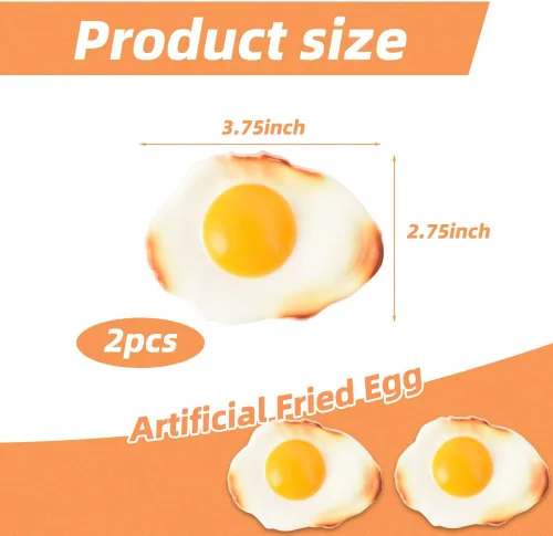 Vista 4 de Simulación de huevo frito falso, juego de alimentos artificiales, modelo de comida, decoración de cocina, 2 piezas