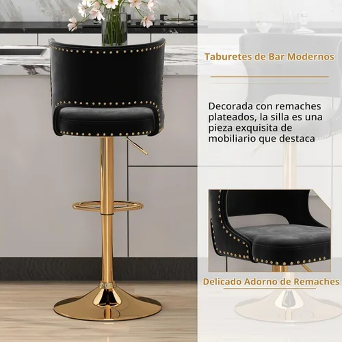 Vista 7 de Westice Juego de 2 taburetes de bar, taburetes de altura de mostrador para isla de cocina con base dorada ajustable, modernas sillas de bar