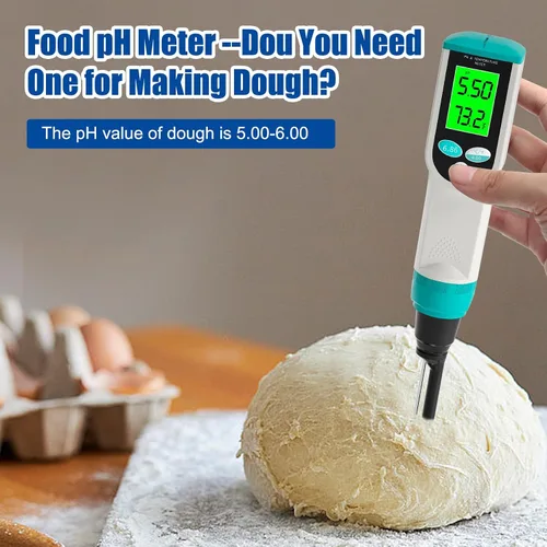 Vista 6 de Medidor de pH de alimentos, probador digital de pH impermeable con sonda de pH/temperatura de alta precisión, ideal para masa madre, queso, muestras