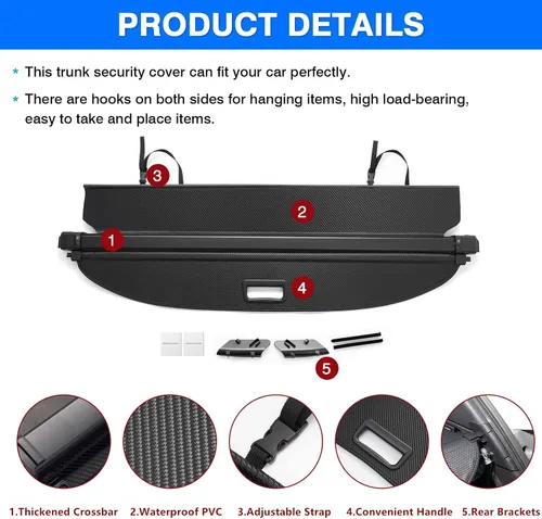 Vista 3 de Powerty Cubierta de carga para Honda HRV 2016-2021 2022 Cubierta retráctil para maletero Cubierta de blindaje de maletero para accesorios HR-V