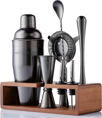 Vista 23 de Mint & Mortar Coctelera, kit de barman de 7 piezas con soporte, botella coctelera de Martini de 24 onzas, herramientas de barra de acero inoxidable
