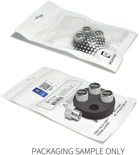 Vista 4 de iPick Image Tapones de válvula de neumático de aluminio de alta calidad para Cadillac Script, color negro sobre plata brillante, con licencia