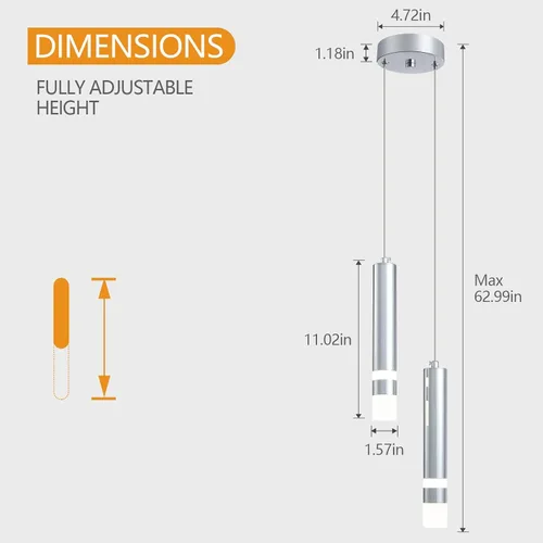 Vista 4 de Lámpara colgante moderna para cocina, lámpara LED regulable, cromada, mini iluminación colgante para isla de cocina, dormitorio, mesita de noche