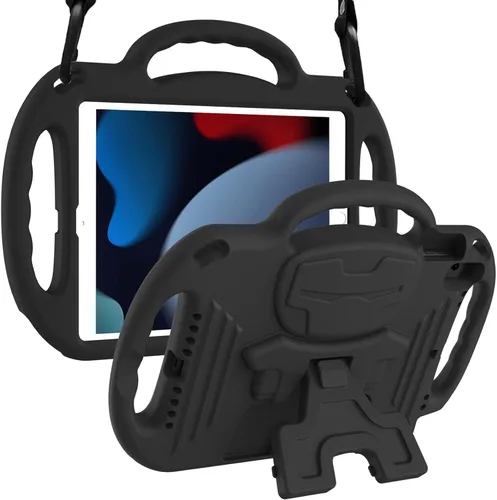 Vista 11 de LTROP Funda para niños para iPad de 9ª/8ª/7ª generación de 10.2 pulgadas con correa de hombro, funda a prueba de golpes ligera con asa y soporte Azul