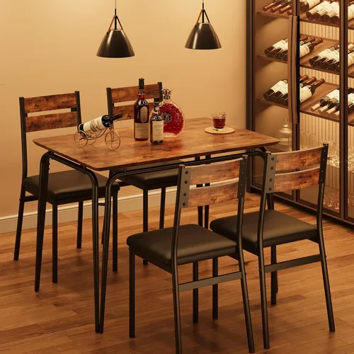 Vista 4 de Juego de mesa de comedor para cocina y comedor de 4 a 5 piezas con mesa rectangular moderna de madera, sillas tapizadas, para desayuno, oficina