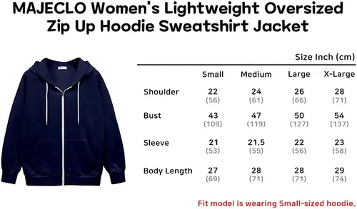 Vista 6 de MAJECLO Sudadera con capucha cómoda y ligera de gran tamaño con cremallera para mujer