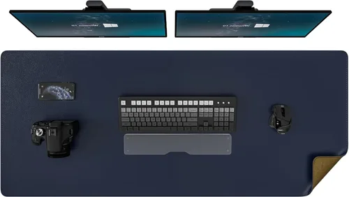 Vista 11 de DAWNTREES - Tapete de escritorio a doble cara, almohadilla de escritorio de cuero, negro 35.5"x17", protector de escritorio de corcho