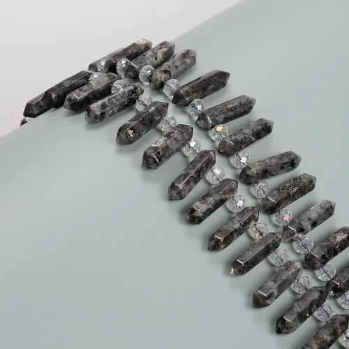 Vista 2 de JM Design Larvikite Labradorite Top Drill Faceted Double Point Beads 0.315x1.260 in 15.5'' Strand for Jewelry Making