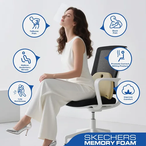 Vista 7 de Skechers Almohada de apoyo lumbar para silla de oficina, almohada lumbar de espuma viscoelástica, almohada lumbar para alivio del dolor de espalda