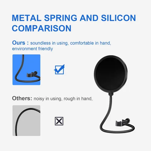 Vista 2 de Suuntok - Filtro de pop para micrófono para Blue Yeti y otros micrófonos, pantalla de viento de doble capa con clip de cuello de ganso flexible