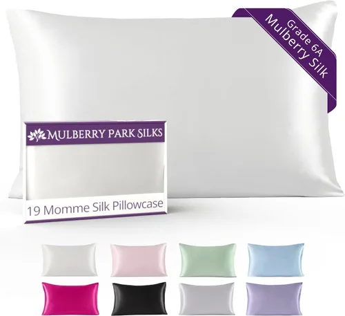 Vista 19 de Mulberry Park Funda de almohada 100% seda, 19 momme, seda de morera grado 6A, cierre de sobre profundo, color negro/estándar (20 x 26 pulgadas)