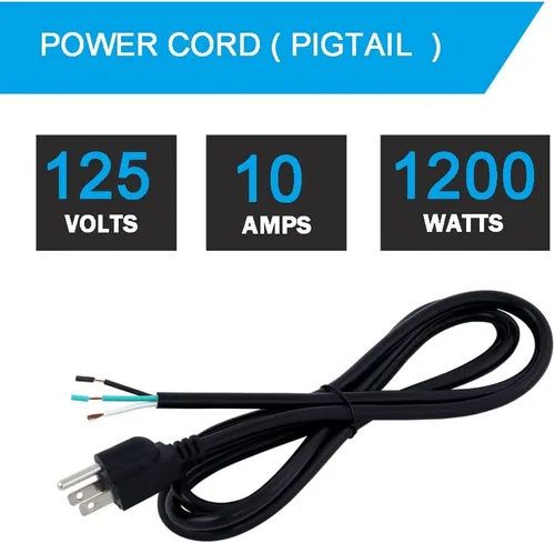 Vista 3 de Cable de alimentación de 12 pies 18 AWG Pigtail de 3 clavijas de extremo abierto de cableado SJT Cable de alimentación de repuesto resistente NEMA