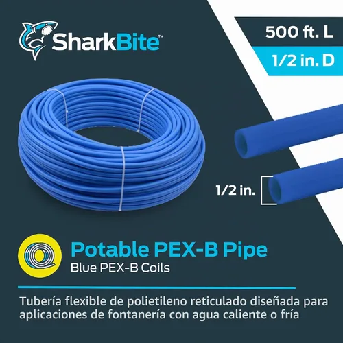 Vista 2 de SharkBite 1/2 pulgada x 500 pies azul PEX-B, tubería de agua flexible PEX para fontanería, U806500