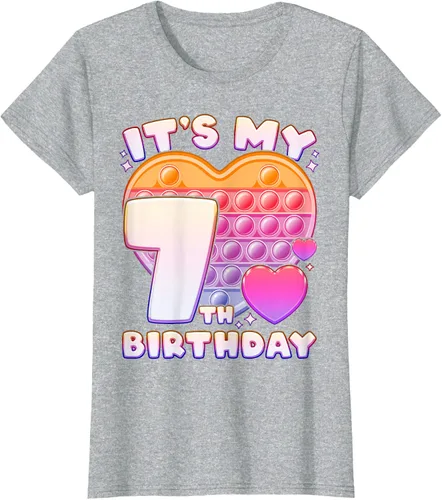 Vista 21 de Pop-it Birthday Girl 7 años de edad, Push it Pop Fidget Bubble Camiseta, Negro