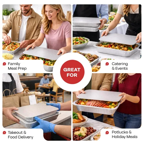 Vista 5 de IDL Packaging Sartenes de papel de aluminio oblongos de 4 libras – 13 x 9 x 1.5 pulgadas (paquete de 5) – Platos desechables de aluminio