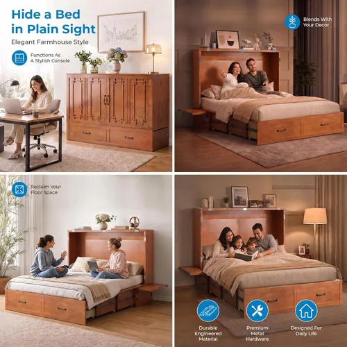 Vista 5 de Murphy - Cama de gabinete con colchón de tres pliegues, Queen, color Cereza