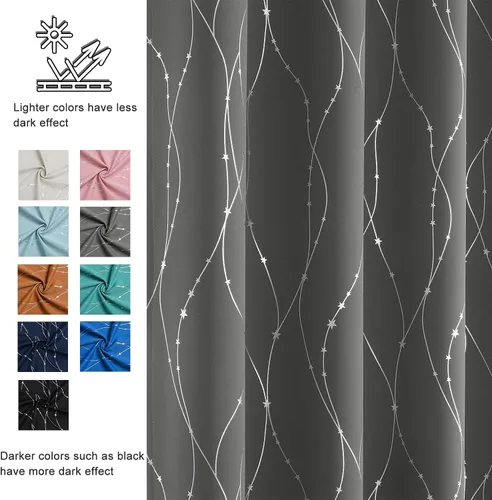 Vista 4 de SMILE WEAVER Cortinas opacas grises para sala de estar de 63 pulgadas de largo, 2 paneles, cortinas de oscurecimiento de habitación, diseño de Gris