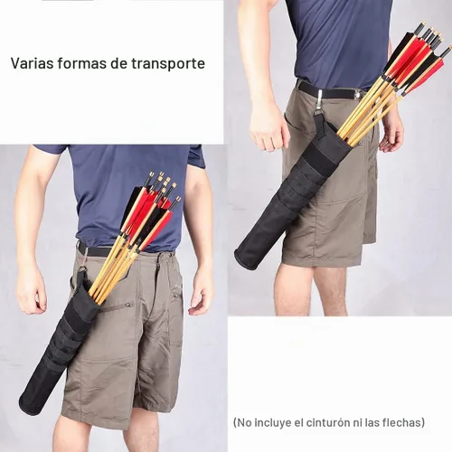 Vista 5 de Carcaj de flechas de tiro con arco ligero para la espalda de doble uso plegable compacto con sistema Molle colgado para tiro al blanco Negro