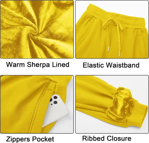 Vista 12 de MOUEEY Pantalones deportivos súper cálidos con forro de sherpa para mujer, pantalones deportivos de forro polar con bolsillos con cremallera