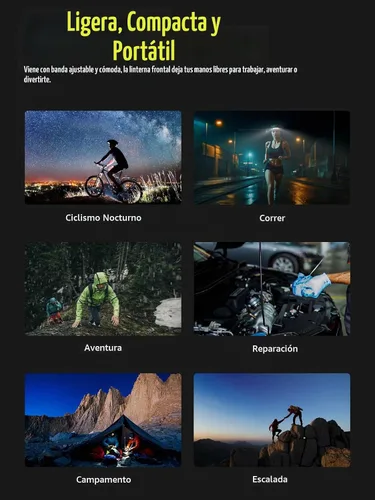 Vista 6 de Smiling Shark - Linterna frontal LED recargable integrada, paquete de 2 unidades de 6 luces blancas de gran angular impermeable con batería sellada