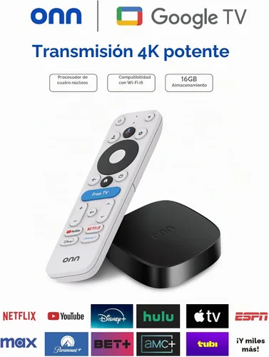 Vista 2 de onn - Dispositivo de transmisión 4k Plus, dispositivo de transmisión ultrarrápida de Google TV, almacenamiento de 16 GB, RAM de 2 GB, remito