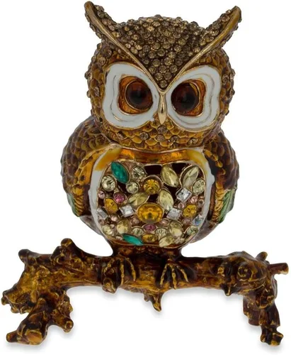 Vista 2 de BestPysanky Figura de búho con joyas en una rama de árbol, 3.4 pulgadas