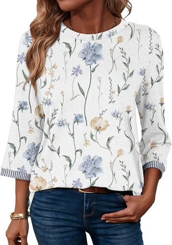 Vista 13 de Dokotoo - Camisas para mujer, ligeras, para verano, otoño, a la moda, manga 3/4, camisetas informales, blusas básicas Negro