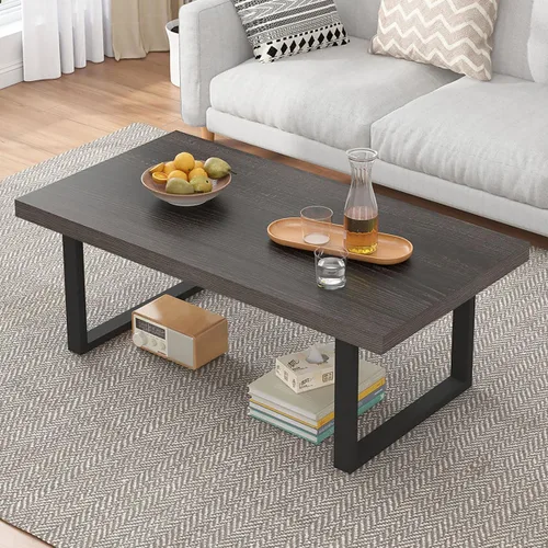 Vista 15 de Mesa de café IBF negra, mesa de centro minimalista industrial de madera, mesa moderna y simple rectangular para sala de estar, mesa de café y cóctel