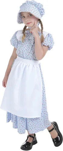 Vista 8 de Nuoqi Vestidos de pionera para niñas, disfraz colonial de Laura Ingalls Wilder