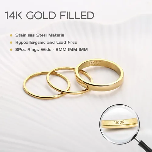 Vista 2 de Jstyle Anillos rellenos de oro de 14 quilates para mujer, anillos apilables, anillos de oro finos, anillos simples y lisos, anillo de ajuste cómodo