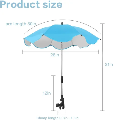 Vista 6 de Sombrilla de 30 pulgadas con abrazadera, sombrilla impermeable para niños al aire libre, paraguas con clip en sillas de playa, cochecitos, sillas