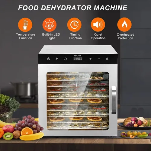 Vista 2 de Deshidratador de alimentos de 800 W, bandejas de acero inoxidable 10/12, secadora eléctrica para frutas, con ajuste digital de temperatura y 110 V