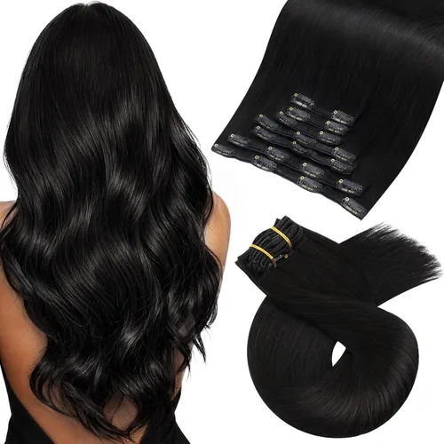 Vista 101 de Moresoo Extensiones de cabello humano con clip, balayage, color marrón oscuro a marrón dorado con clip, extensiones de cabello humano con clip, 5