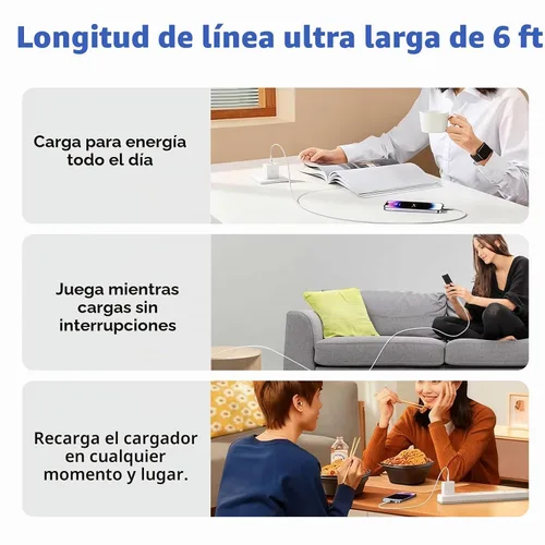 Vista 6 de [Certificado MFi de Apple] Cable USB C de carga rápida para iPhone 17 16 15 Pro, paquete de 2 cables de carga tipo C de 6 pies largos de 6 pies