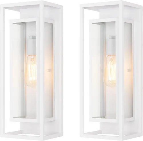 Vista 16 de mirrea Aplique de pared clásico para exteriores de 14 pulgadas, 1 luz en negro mate, marco de metal rectangular y pantalla de vidrio transparente