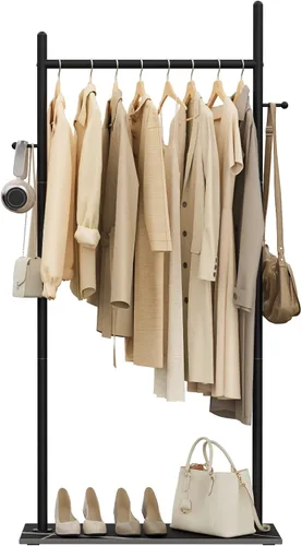 Vista 12 de Nianerfaya Perchero con 2 ganchos, almacenamiento de ropa de pie para interiores, perchero para colgar ropa para dormitorio, perchero de metal